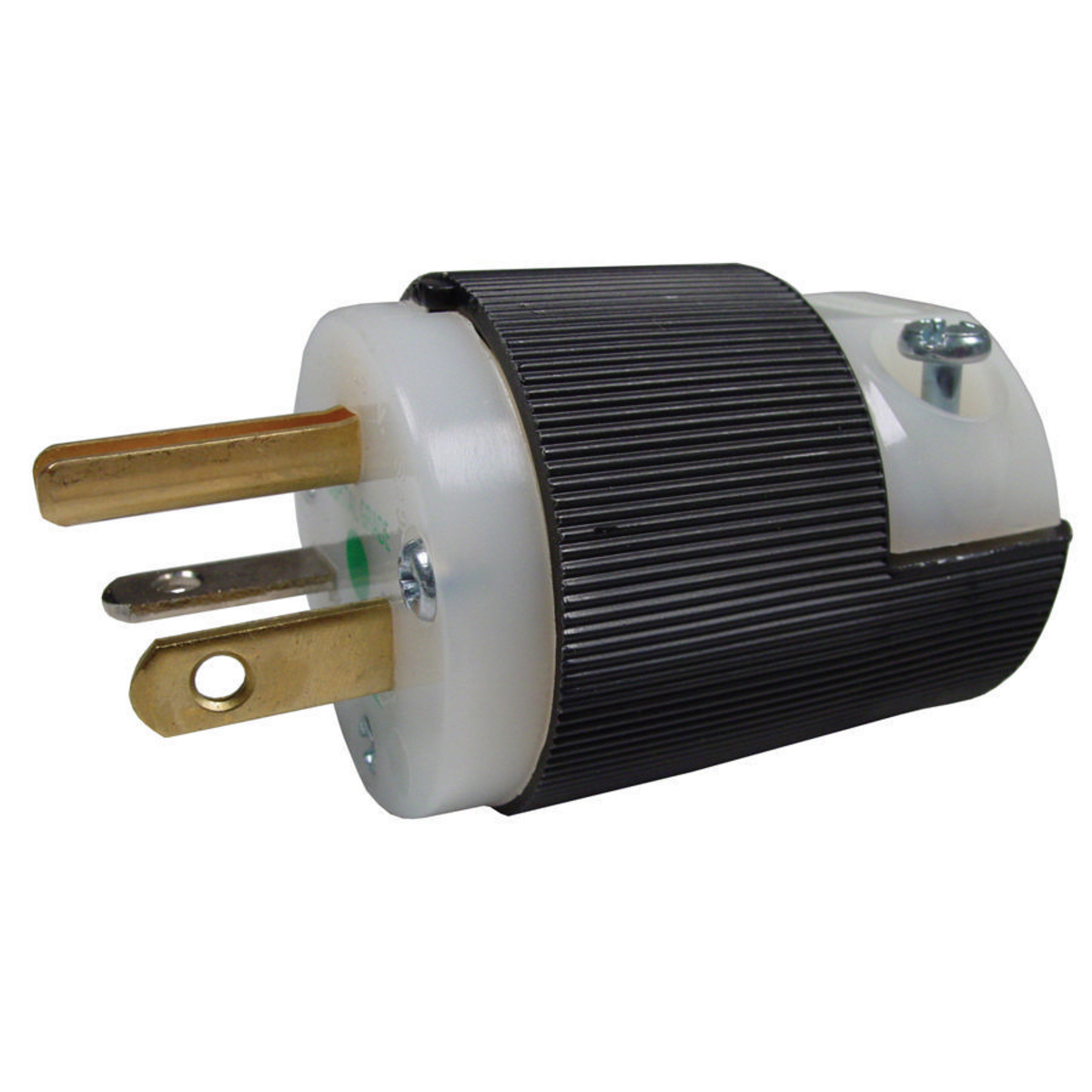 HBL8315C 1-Phase Grounding Male Cord Mount Straight Blade Plug, 125 V AC, 20 A, 2 Poles, 3 Wires, Black/White