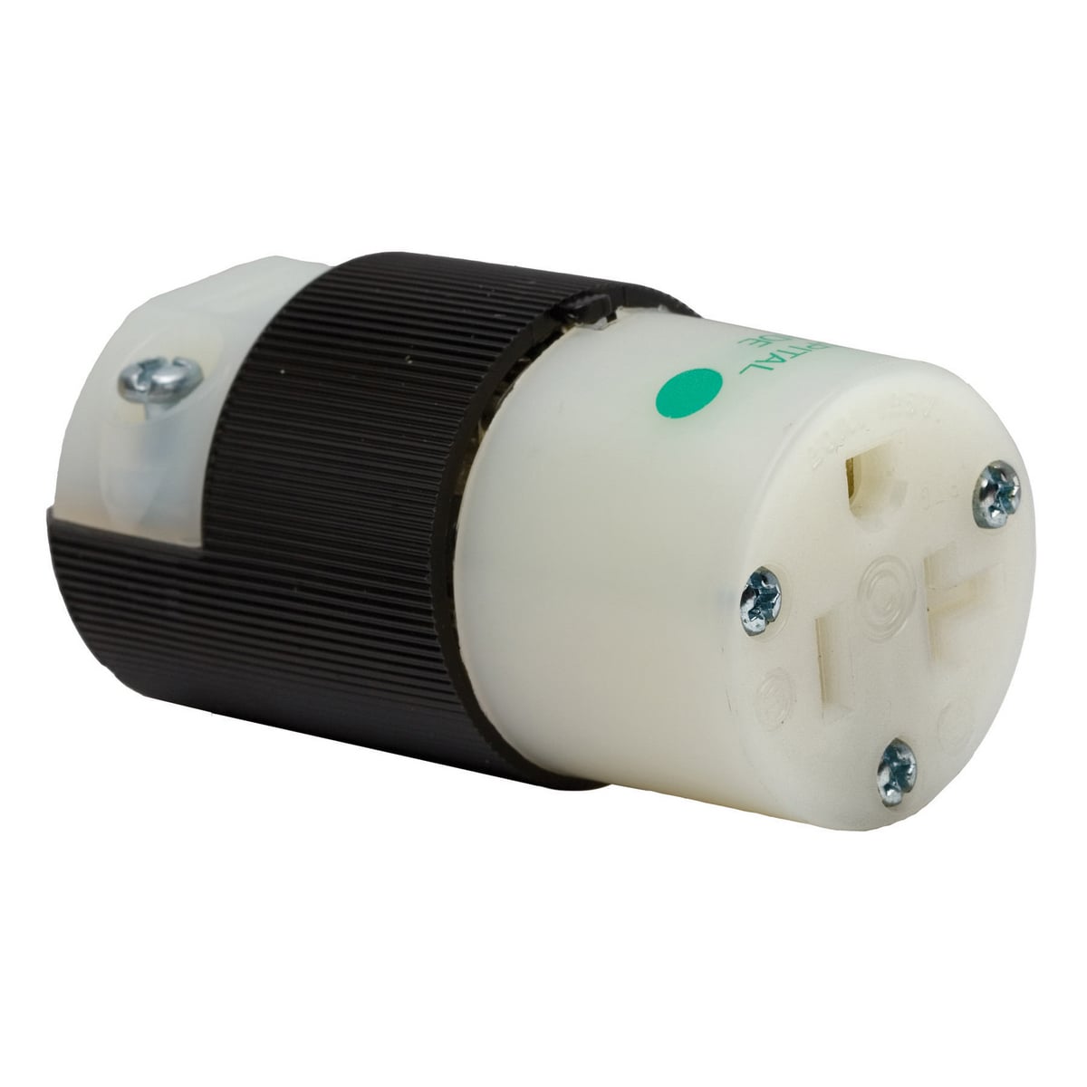 HBL8319C Female Standard Sized Cord Mount Straight Blade Connector, 125 V AC, 20 A, 2 Poles, 3 Wires, Black/White