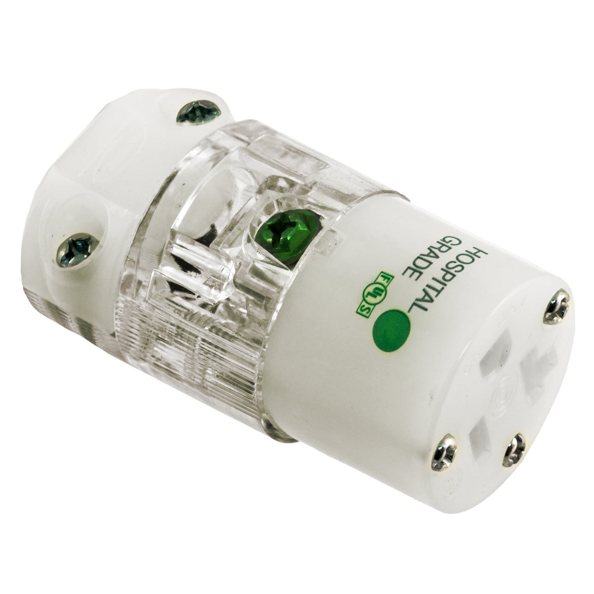 HBL8319CT Female Standard Sized Straight Cord Mount Connector Body, 125 V AC, 20 A, 2 Poles, 3 Wires, Transparent
