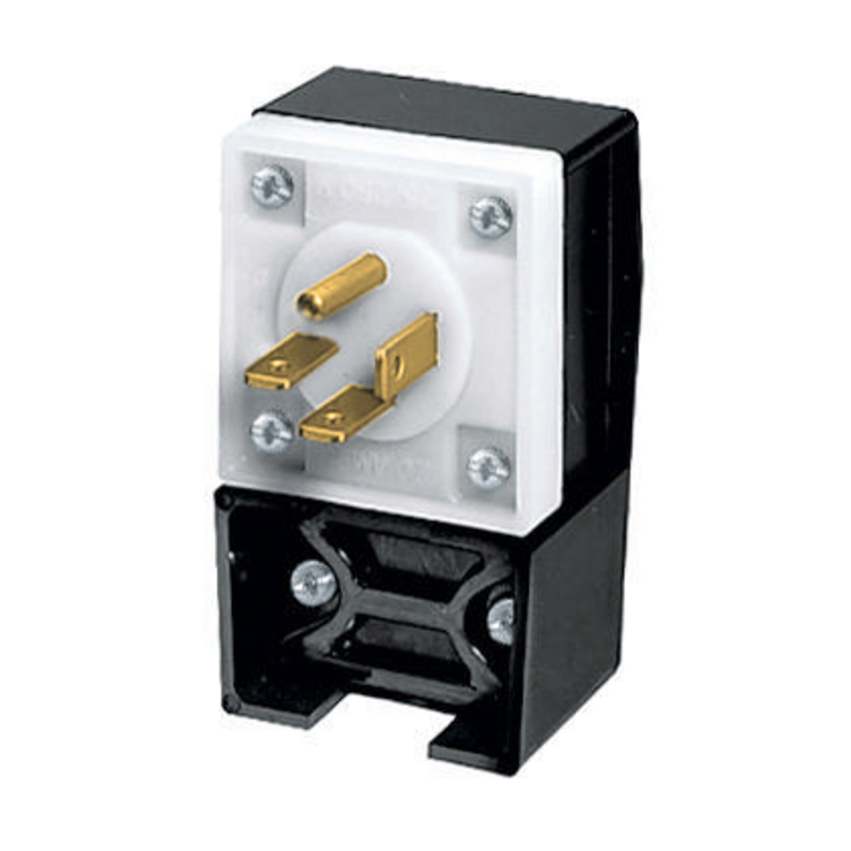 HBL8421C 3-Phase Angled Grounding Male Heavy Duty Cord Mount Straight Blade Plug, 250 V AC, 20 A, 3 Poles, 4 Wires, Black