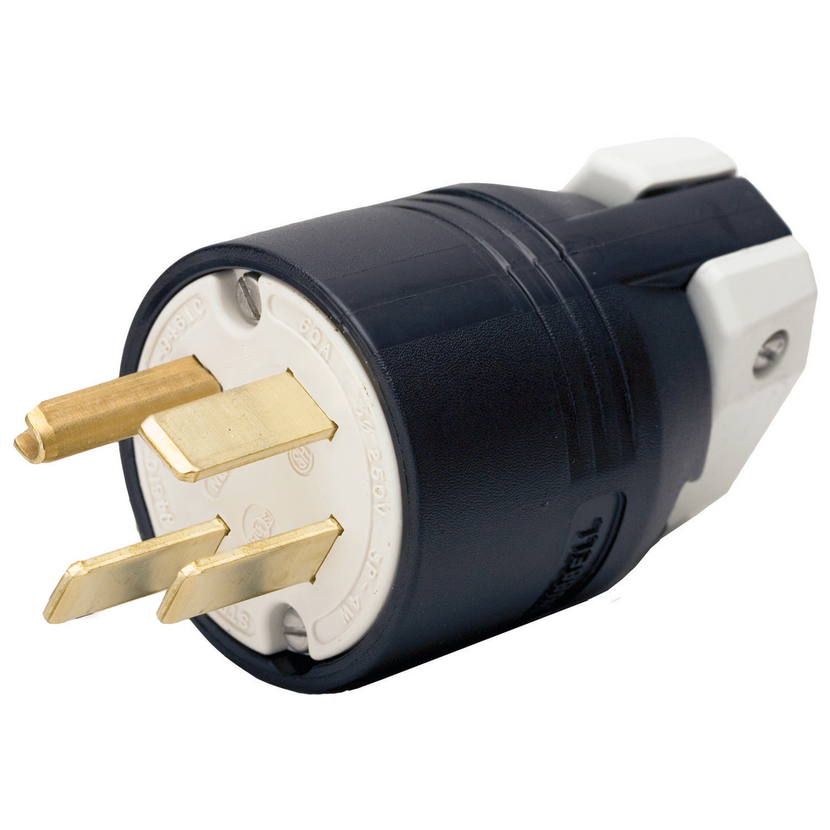 HBL8461C 3-Phase Grounding Standard Cord Mount Straight Blade Plug, 250 V AC, 60 A, 3 Poles, 4 Wires, Black