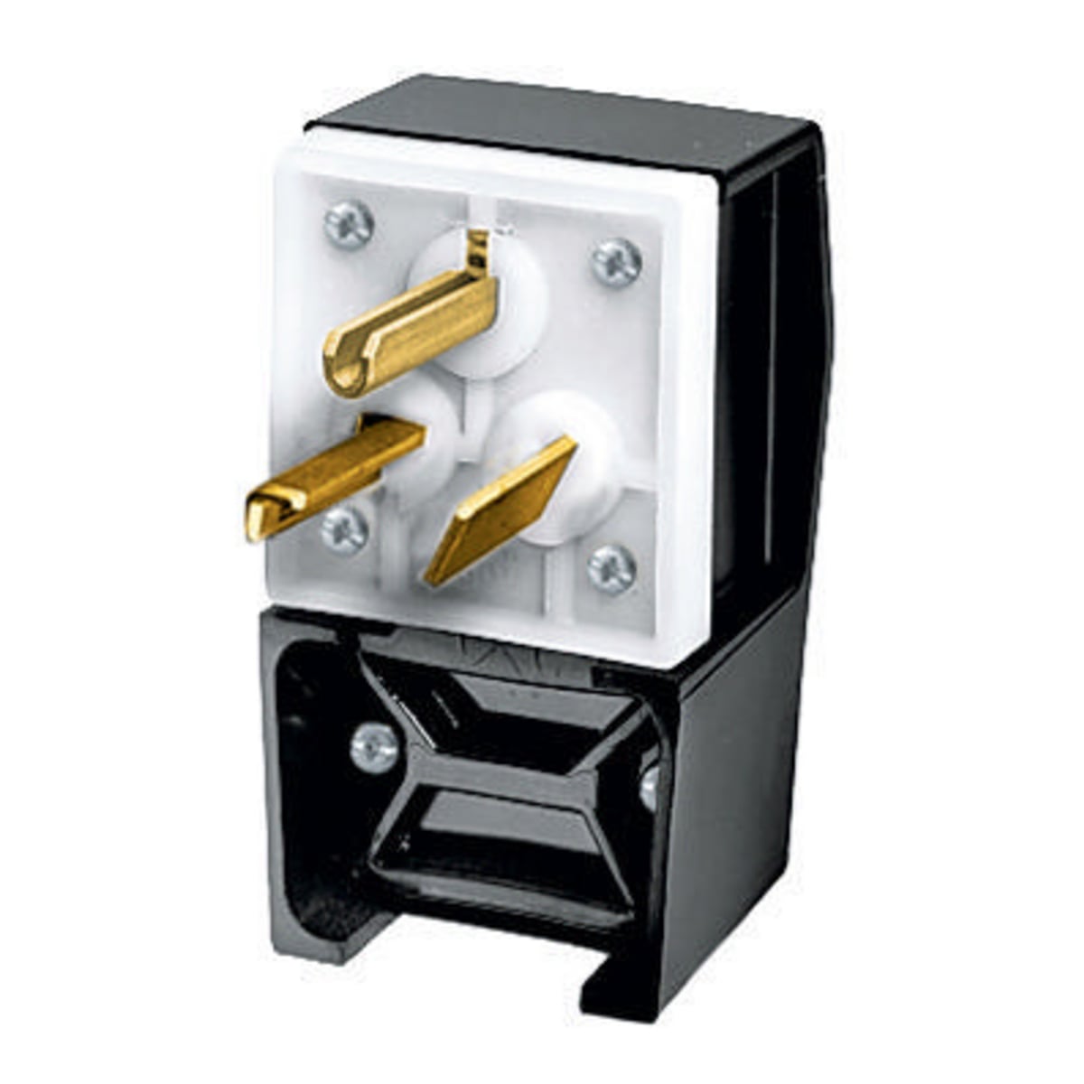 HBL9319 1-Phase Angled Grounding Heavy Duty Male Cord Mount Straight Blade Plug, 277 V AC, 30 A, 2 Poles, 3 Wires, Black