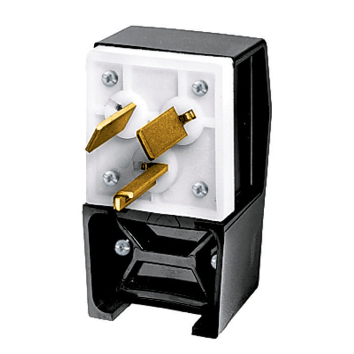 HBL9333 1-Phase Angled Heavy Duty Male Non-Grounding Cord Mount Straight Blade Plug, 125/250 V AC, 30 A, 3 Poles, 3 Wires, Black