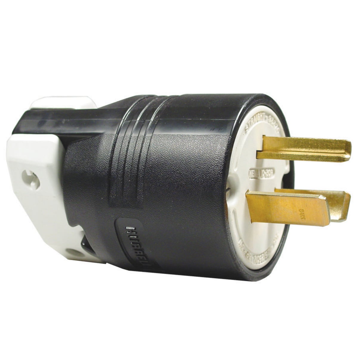 HBL9337C 1-Phase Heavy Duty Non-Grounding Male Cord Mount Straight Blade Plug, 125/250 V AC, 30 A, 3 Poles, 3 Wires, Black