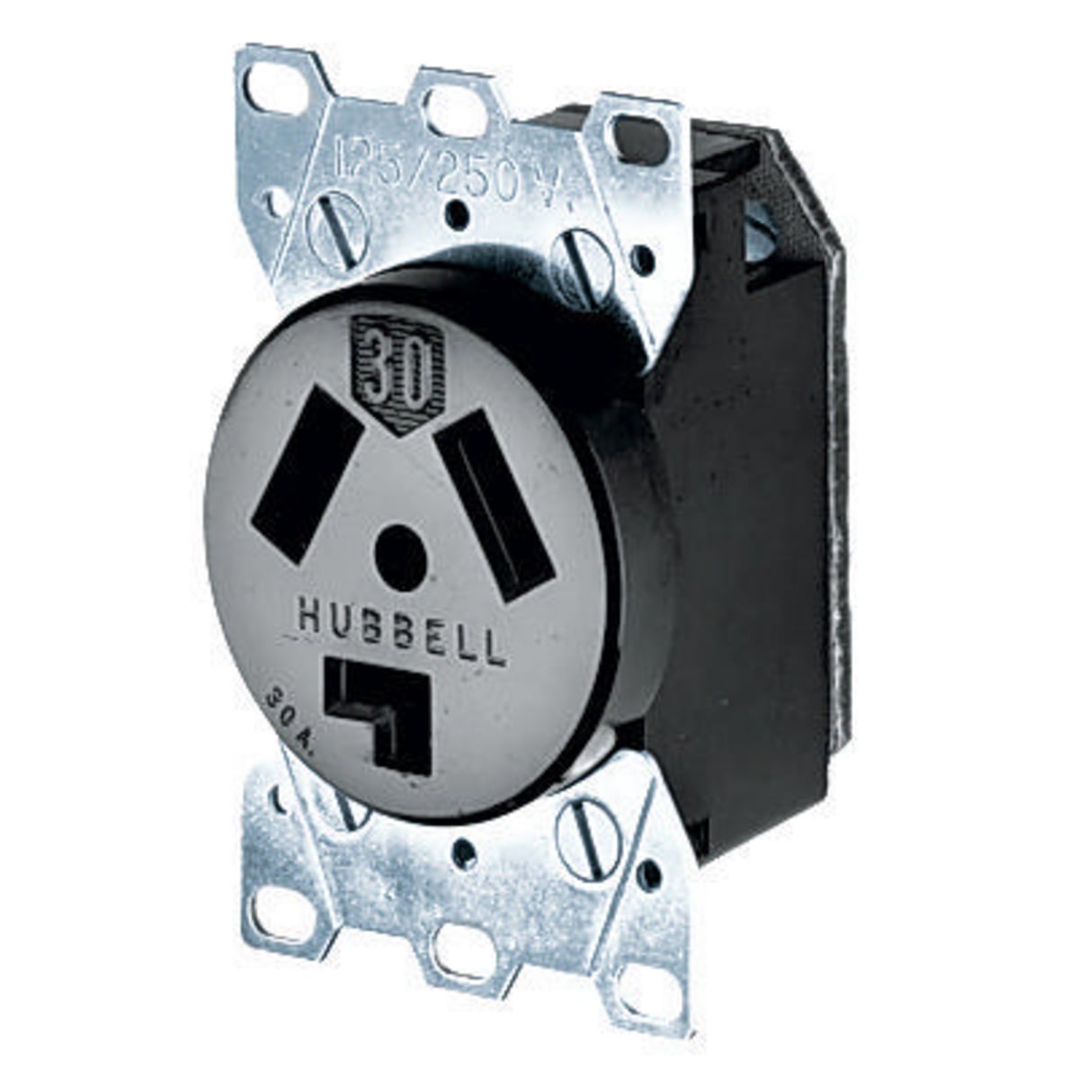 HBL9350 1-Phase Heavy Duty Non-Grounding Standard Screw Mount Straight Blade Receptacle, 125/250 V AC, 30 A, 3 Poles, 3 Wires, Black