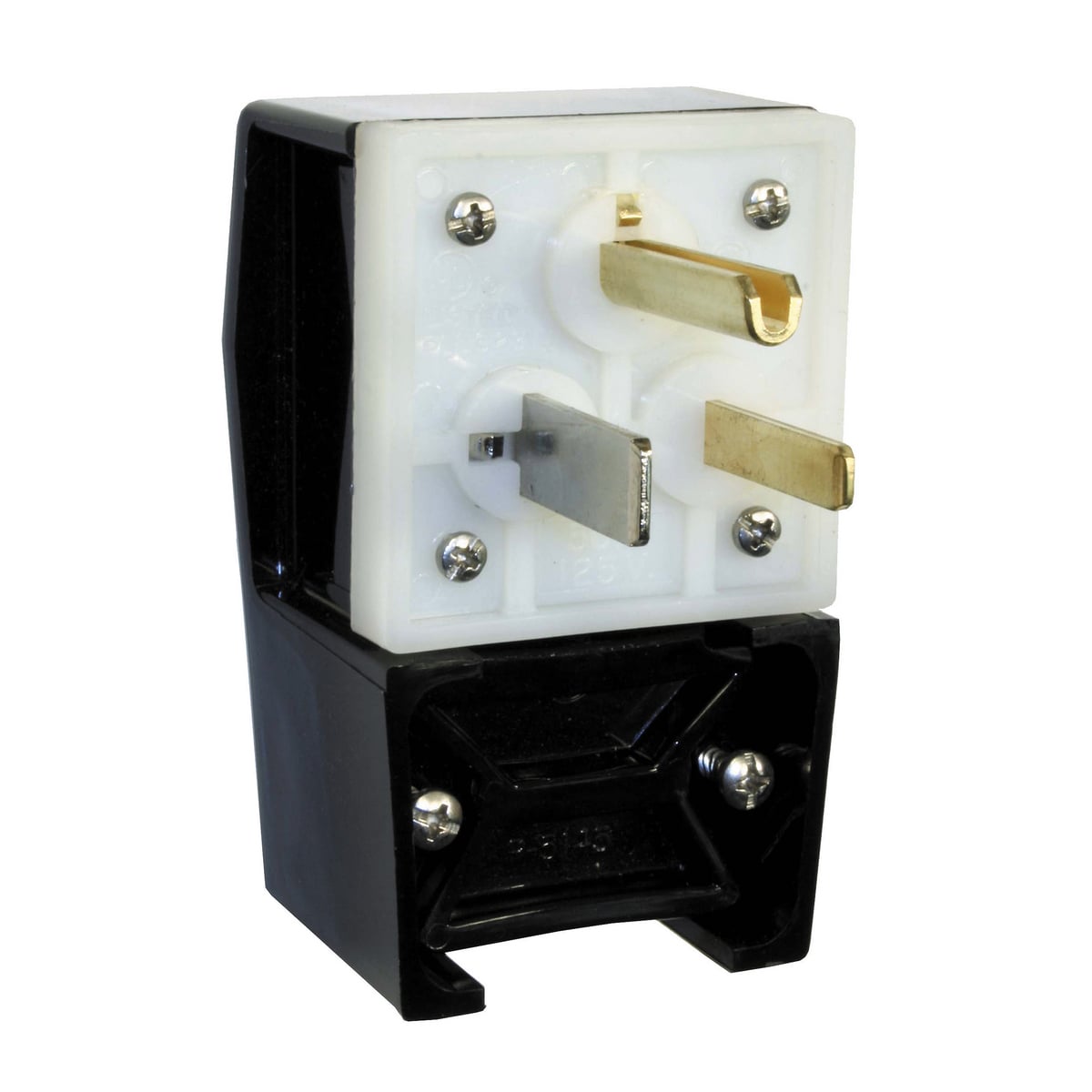 HBL9361 1-Phase Angle Style Standard Grounding Cord Mount Straight Blade Plug, 125 V AC, 50 A, 2 Poles, 3 Wires, Black