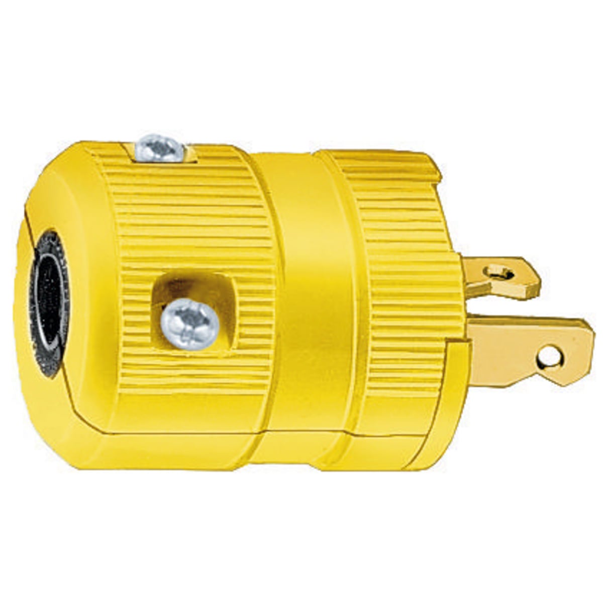HBL9758VY 1-Phase Male Non-Grounding Cord Mount Straight Blade Plug, 250 V AC, 20 A, 2 Poles, 2 Wires, Yellow