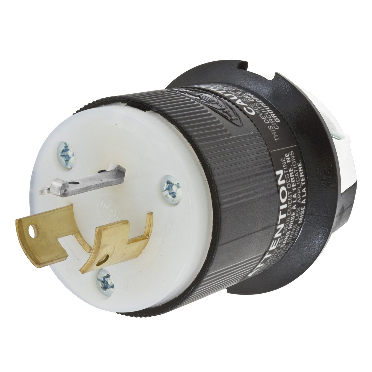 HBL9965C 1-Phase Non-Grounding Cord Mount Locking Plug, 125/250 V AC, 20 A, 3 Poles, 3 Wires, Black/White