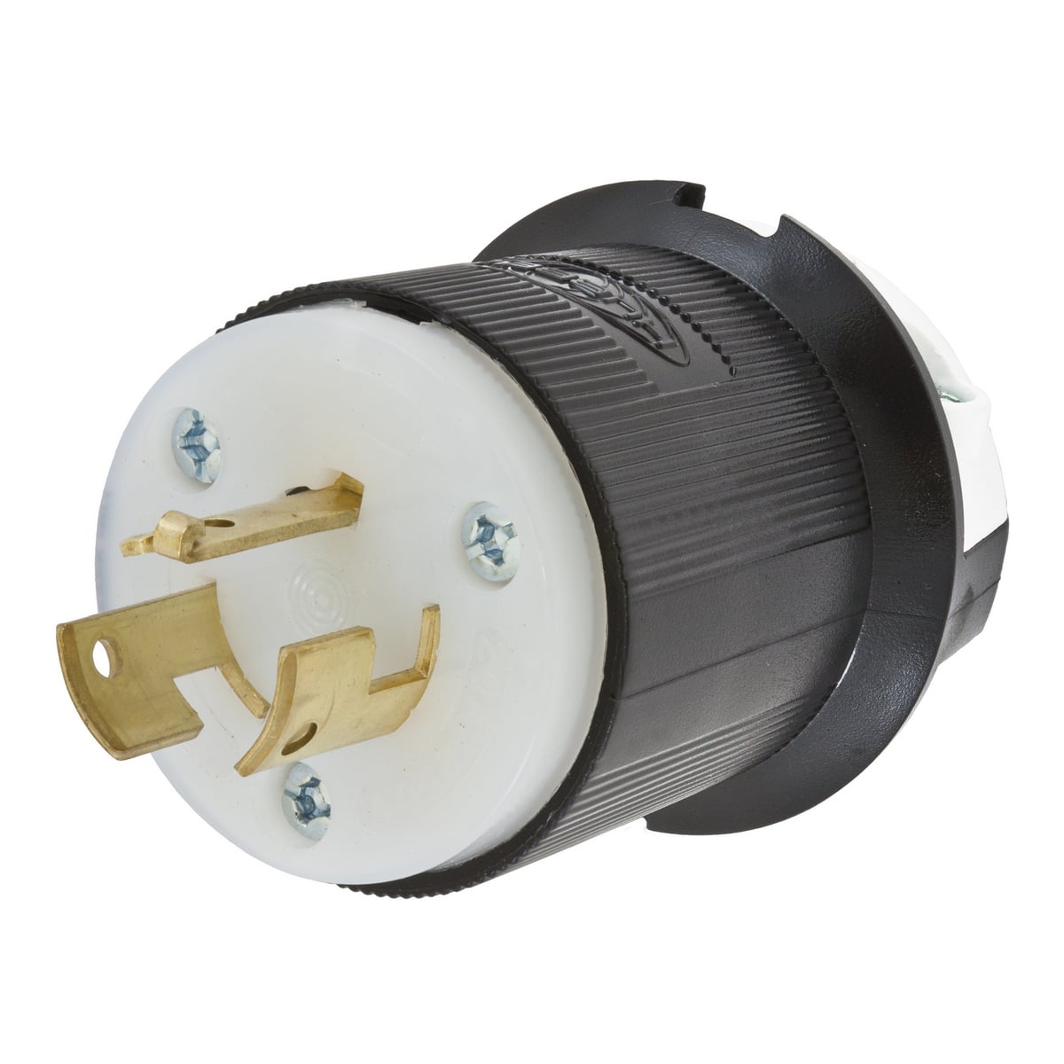 HBL9965GCB 1-Phase Male Non-Grounding Cord Mount Locking Plug, 250 V AC, 20 A, 2 Poles, 3 Wires, Black/White