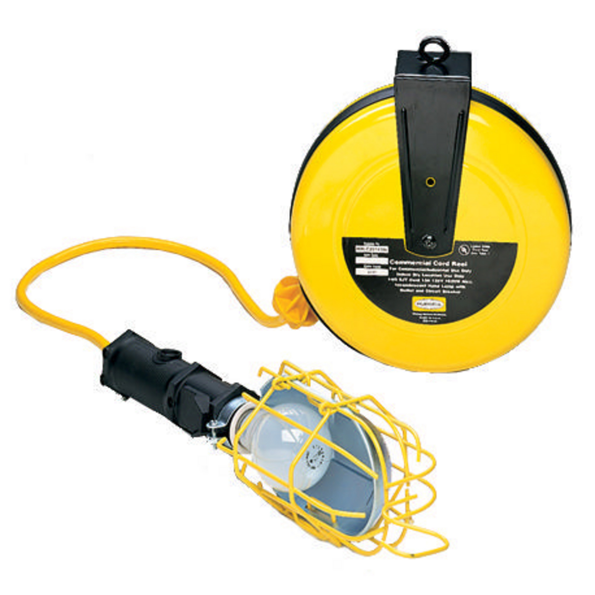 HBLC25143IN Heavy Duty Commercial Lighted Cord Reel With Hand Lamp, 125 VAC, 13 A, 25 ft L Cord, 14 to 3 AWG Conductor
