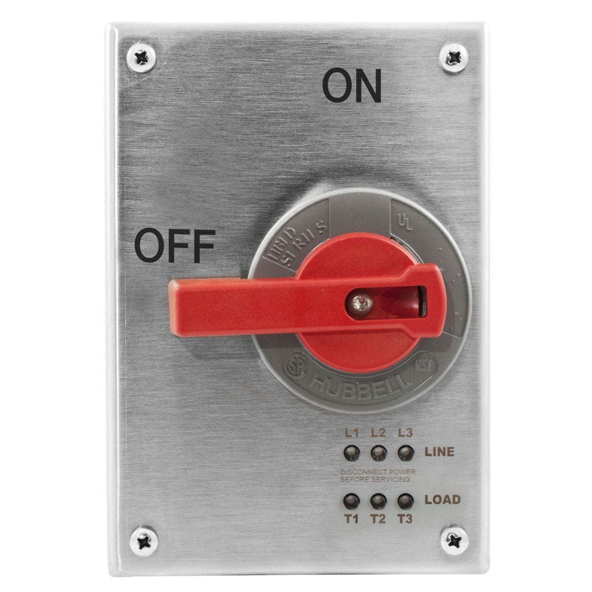 HBLDS3SSRCP 3-Phase 3-Pole Standard Sized Replacement Cover, For Use With 600 V AC 30 A 18000 W Square Top Disconnect Switch with LED Phase Indication, NEMA 4X, Screw Mount, Stainless Steel