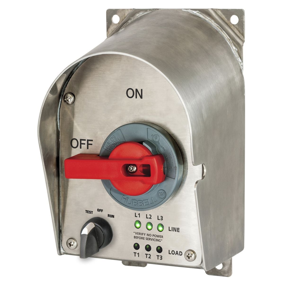 HBLDS3SSRPJ Sloped Top Unfused Enclosed Disconnect Switch With LED Indicator, 600 V AC, 30 A, 15 hp, 3 Poles