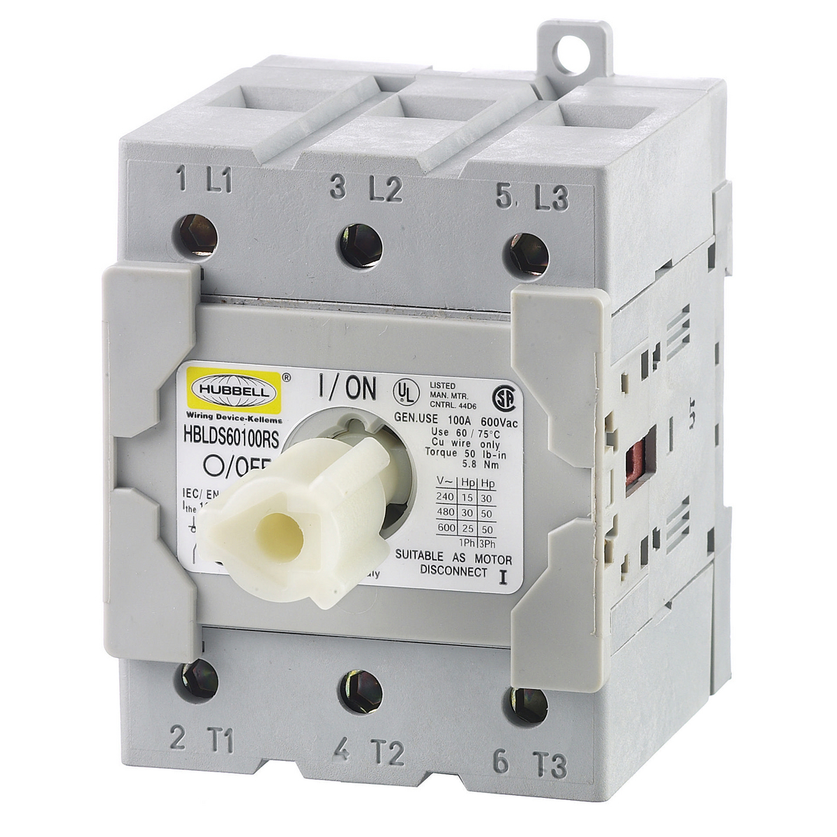 HBLDS60100RS 3-Pole Standard Sized Replacement Switch, For Use With HBLDS6 Series 60/100 A Sloped Top Disconnect Switch, Composite, Gray