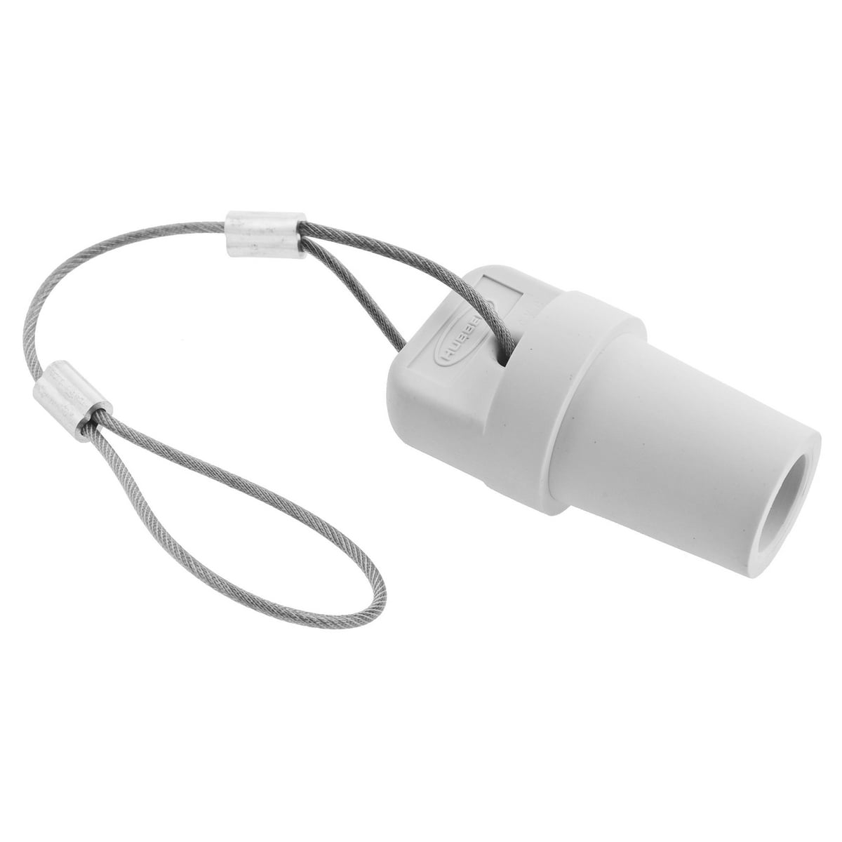 HBLMCAPW 16 Series 1-Pole Heavy Duty Male Standard Cord Mount Pressure Screw Terminal Protective Cap With SC/PPC Cord, For Use With 300/400 A, 600 V AC/250 V DC 1-Pole Plug, Receptacle and Temporary Power Device, Composite/TPE, White