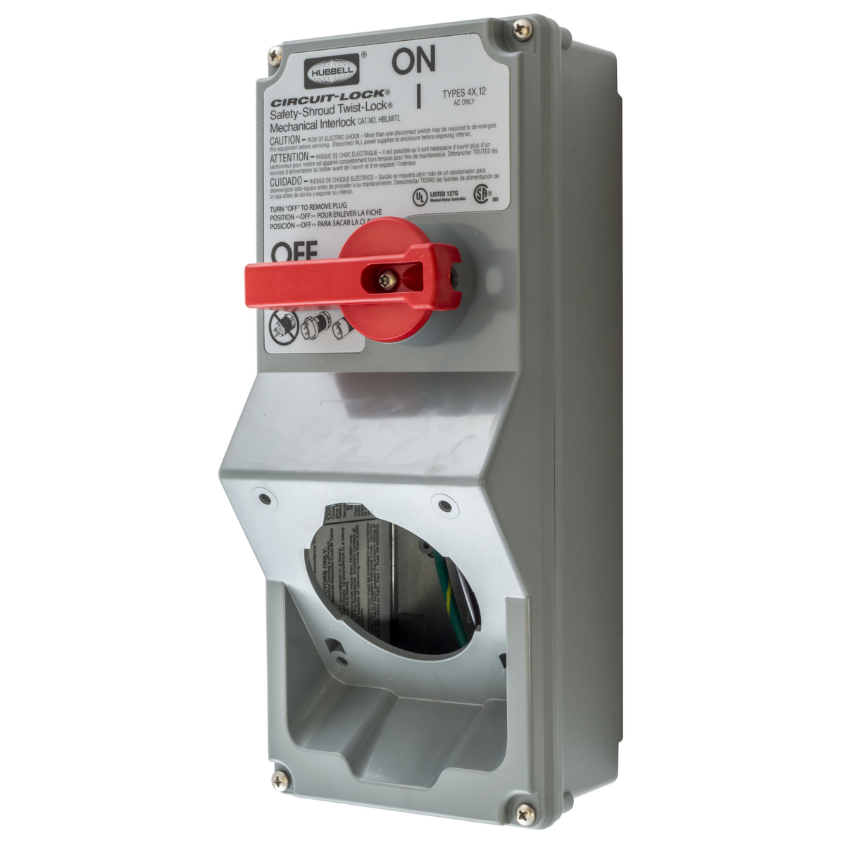 HBLMITL 3-Pole 2-Position Non-Metallic Standard Switched Unfused Mechanical Interlock, 4.19 in H x 11.44 in W x 4.88 in D, Composite