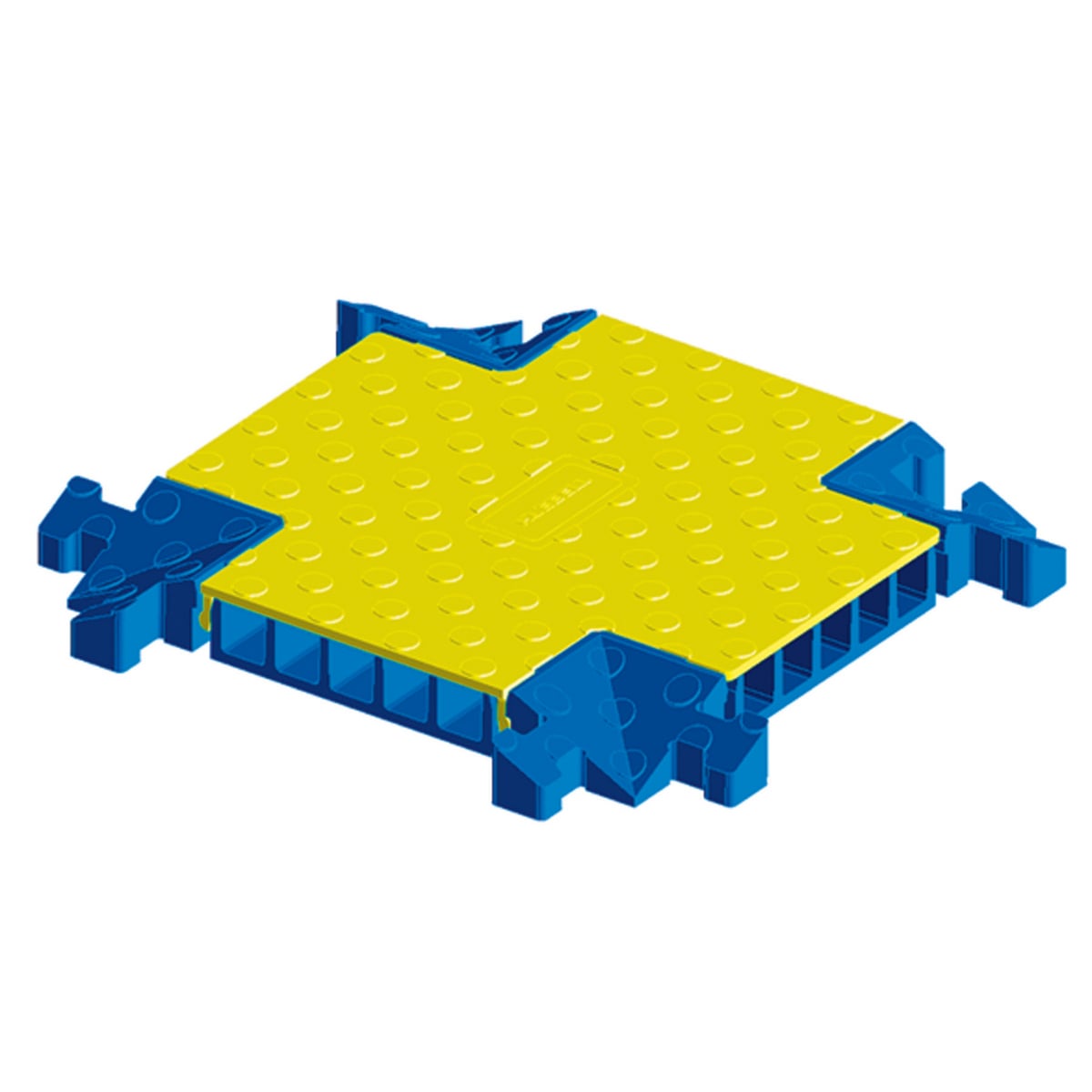 HBLTRED5XB Non-Mounted Standard Channel Fitting, 17-1/2 in OAL x 17-1/2 in OAW x 1.95 in OAH, 5 Channel, Blue/Yellow