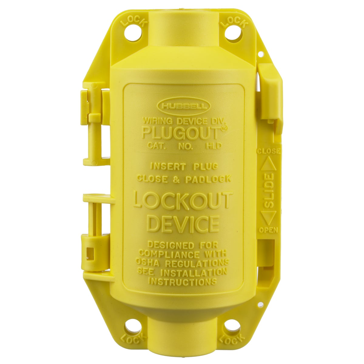HLD Medium Standard Lockout Device, For Use With 15, 20 A, 125 V AC Straight Blade Plug, Twist-Lock 20, 30 A Plug, 1-1/2 in to 2-3/4 in Plug, 1.11 in Dia Cord, Polypropylene, Yellow