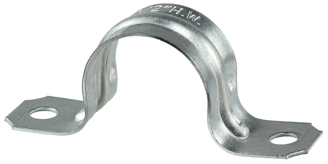 HW404 2-Hole Pipe Strap, 1-1/4 in Pipe, 20 ga Steel, Zinc Plated