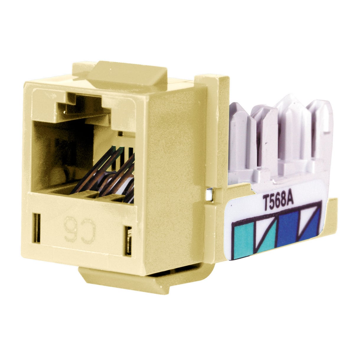 HXJ6EI 8-Position Standard Universal A/B Jack, Cat 6 Module, Snap-Fit Mount, Electric Ivory