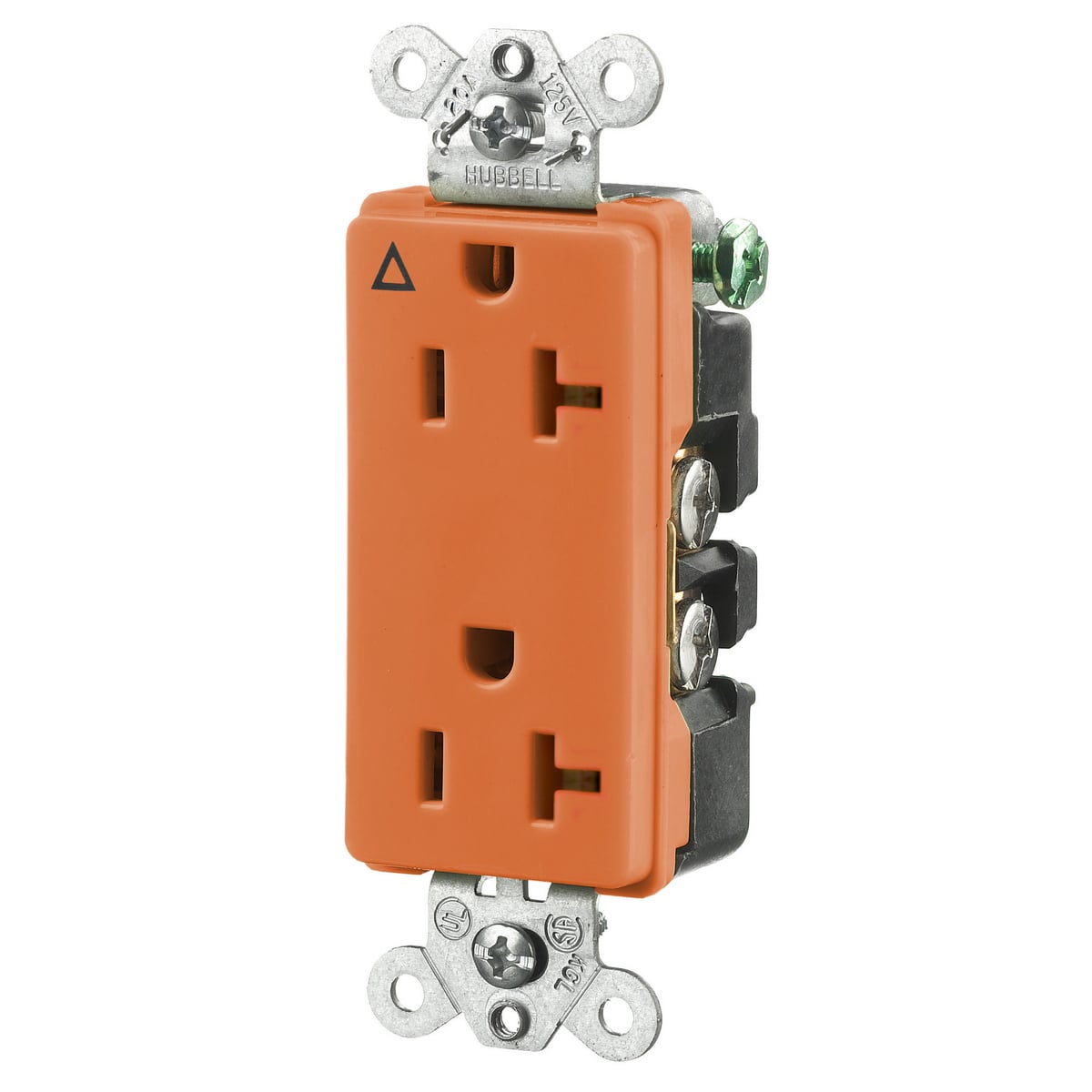 IG2162 1-Phase Decorator Duplex Heavy Duty Isolated Ground Standard Screw Mount Straight Blade Receptacle, 125 V AC, 20 A, 2 Poles, 3 Wires, Orange