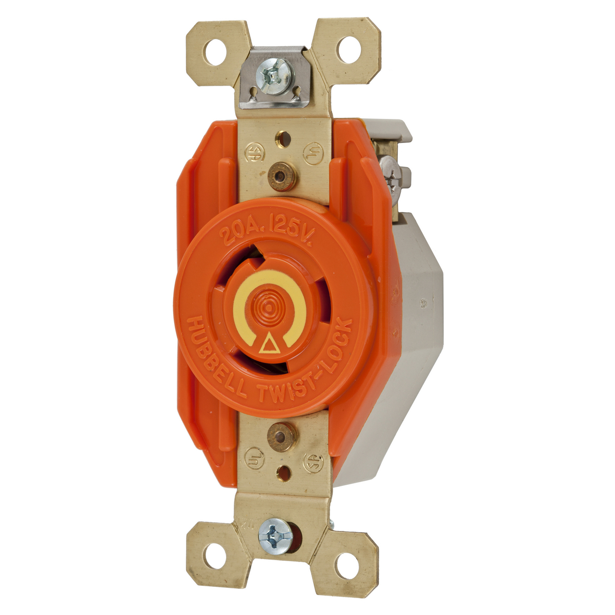 IG2310 1-Phase Heavy Duty Isolated Grounding Single Screw Mount Locking Receptacle, 125 V AC, 20 A, 2 Poles, 3 Wires, Orange