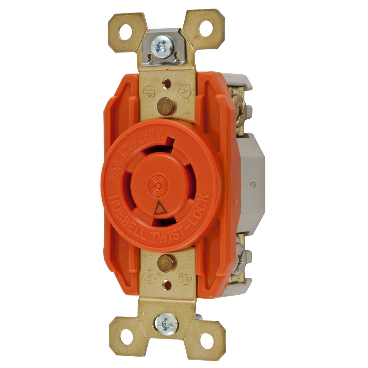IG2410 1-Phase Flush Mount Heavy Duty Grounding Standard Single Screw Mount Locking Receptacle, 125/250 V AC, 20 A, 3 Poles, 4 Wires, Orange