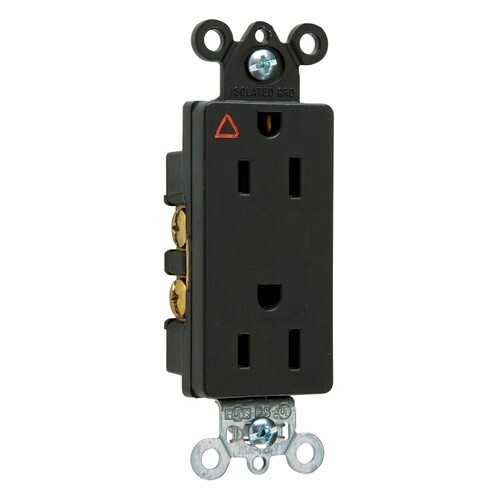 IG26262BK 15 Amp 125V  Isolated Ground Decorator Duplex Receptacle, Back and Side Wire, Black