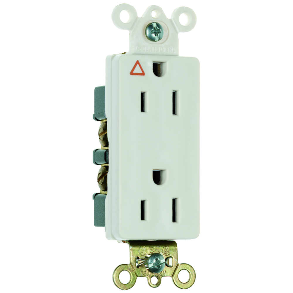 IG26262W 15 Amp 125V  Isolated Ground Decorator Duplex Receptacle, Back and Side Wire, White