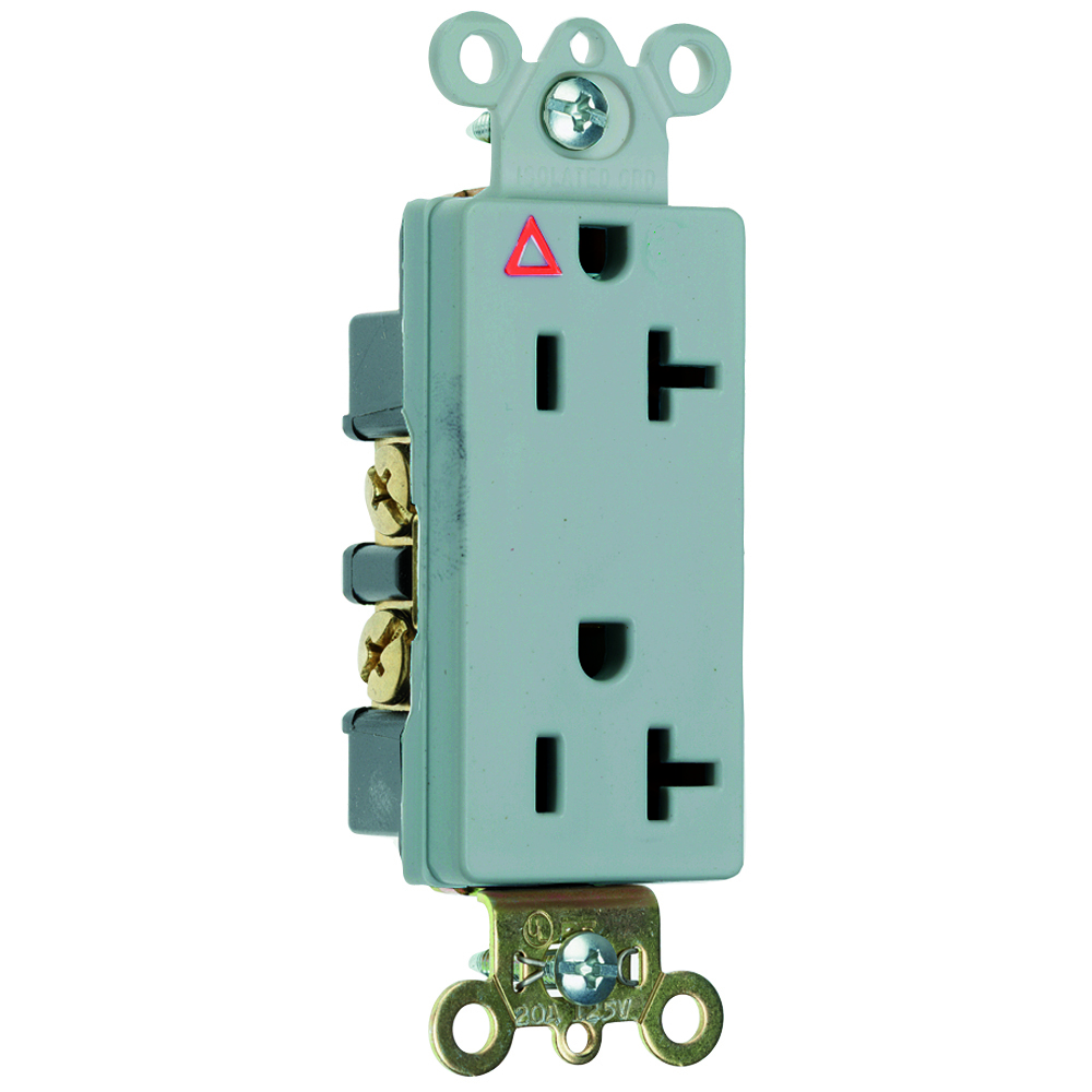 IG26362GRY 20 Amp 125V  Isolated Ground Decorator Duplex Receptacle, Back and Side Wire, Gray