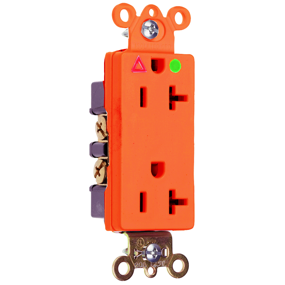 IG26362HG Isolated Ground Heavy Duty Decorator Receptacle, Back and Side Wire, 20 Amp, 125V, Orange