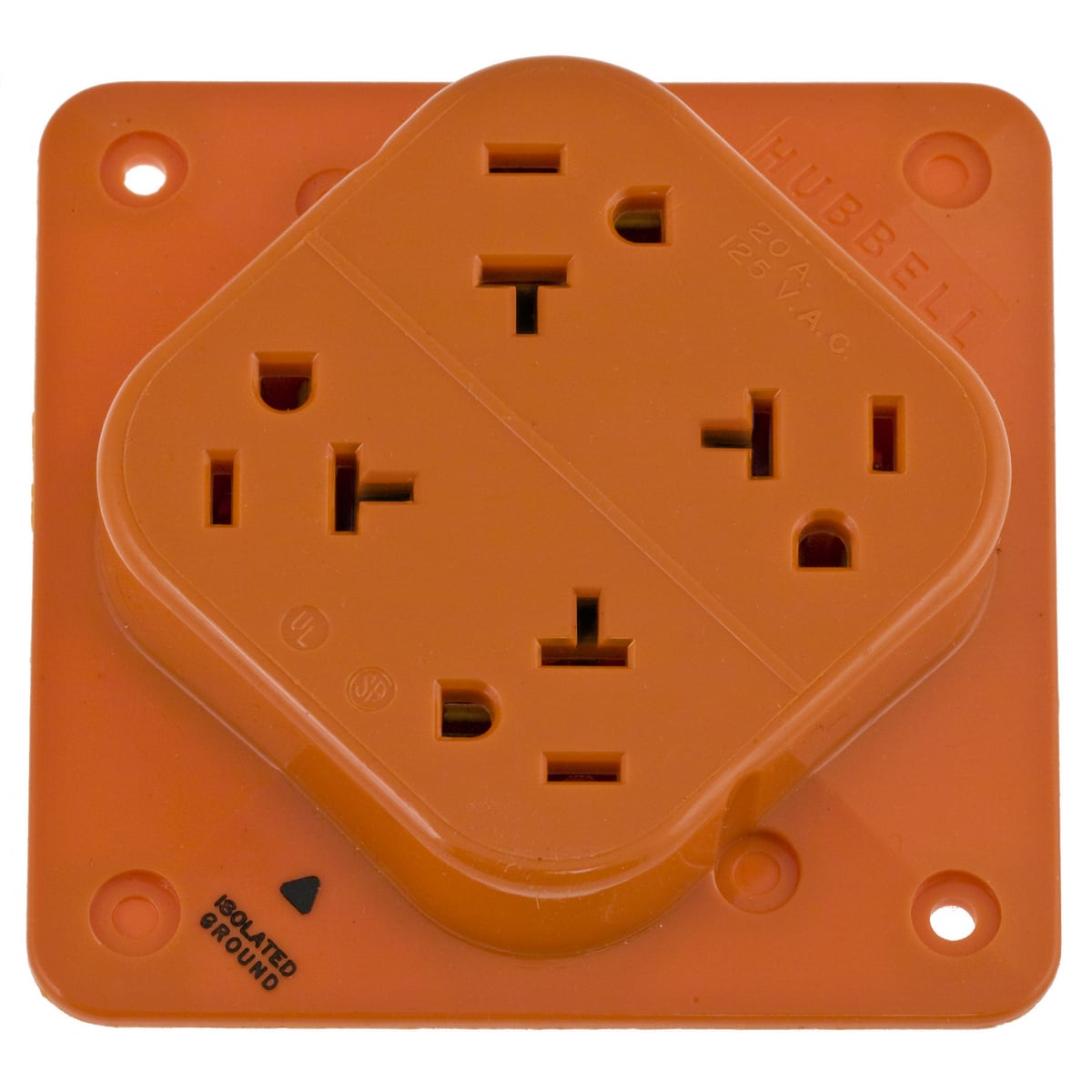 IG420 1-Phase Extra Heavy Duty Isolated Ground Quad Standard Screw Mount Straight Blade Receptacle, 125 V AC, 20 A, 2 Poles, 3 Wires, Orange