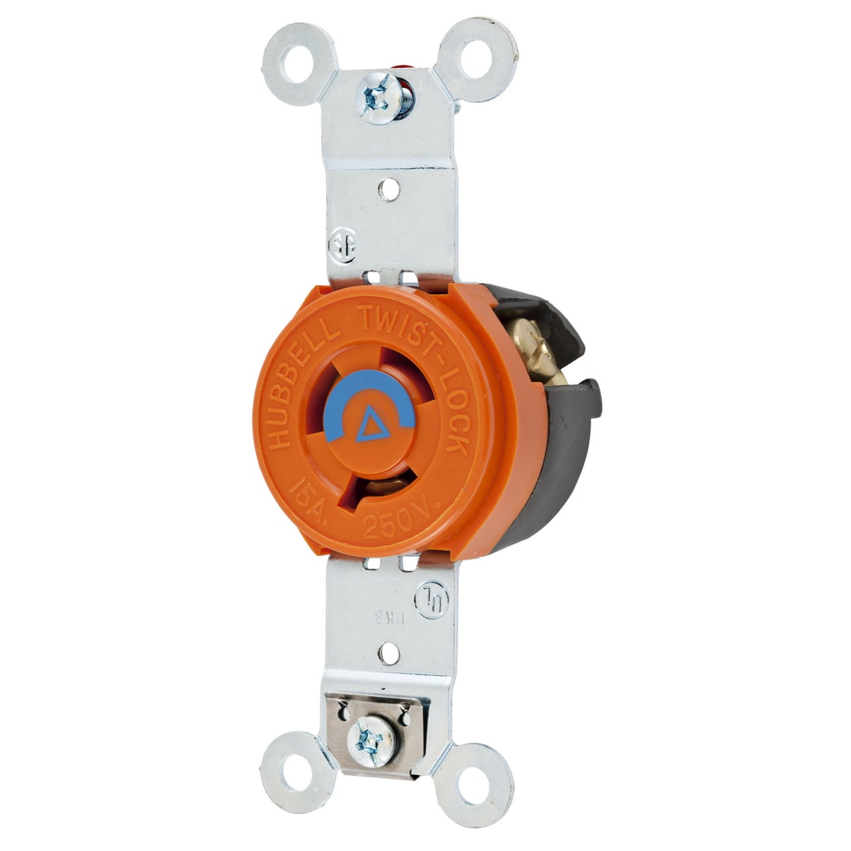 IG4560 1-Phase Flush Grounding Heavy Duty Isolated Ground Single Standard Screw Mount Locking Receptacle, 250 V AC, 15 A, 2 Poles, 3 Wires, Orange