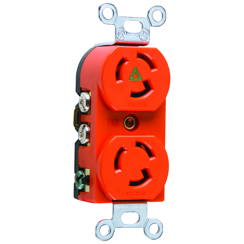 IG4700 Turnlok Duplex Receptacle 3-Wire 15 Amp 125V Isolated Ground, Orange