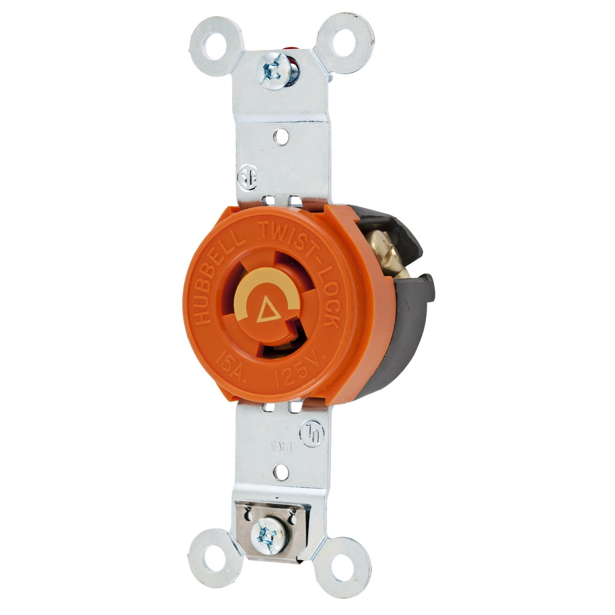IG4710 1-Phase Isolated Ground Single Standard Screw Mount Locking Receptacle, 125 VAC, 15 A, 2 Poles, 3 Wires, Orange