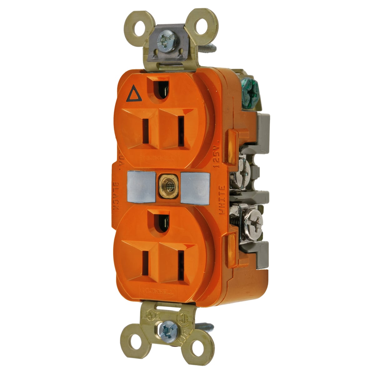 IG5262 1-Phase Duplex Extra Heavy Duty Isolated Ground Standard Traditional Screw Mount Straight Blade Receptacle, 125 V AC, 15 A, 2 Poles, 3 Wires, Orange