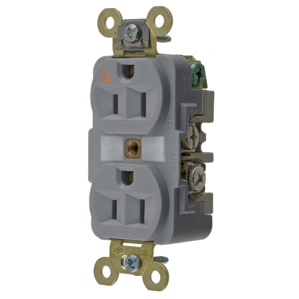IG5262GY 1-Phase Duplex Extra Heavy Duty Isolated Ground Standard Traditional Screw Mount Straight Blade Receptacle, 125 V AC, 15 A, 2 Poles, 3 Wires, Gray