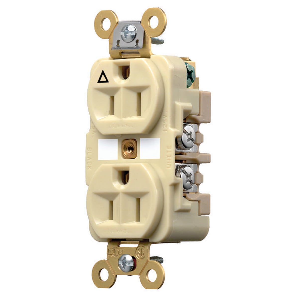IG5262I 1-Phase Extra Heavy Duty Duplex Isolated Ground Standard Traditional Screw Mount Straight Blade Receptacle, 125 V AC, 15 A, 2 Poles, 3 Wires, Ivory