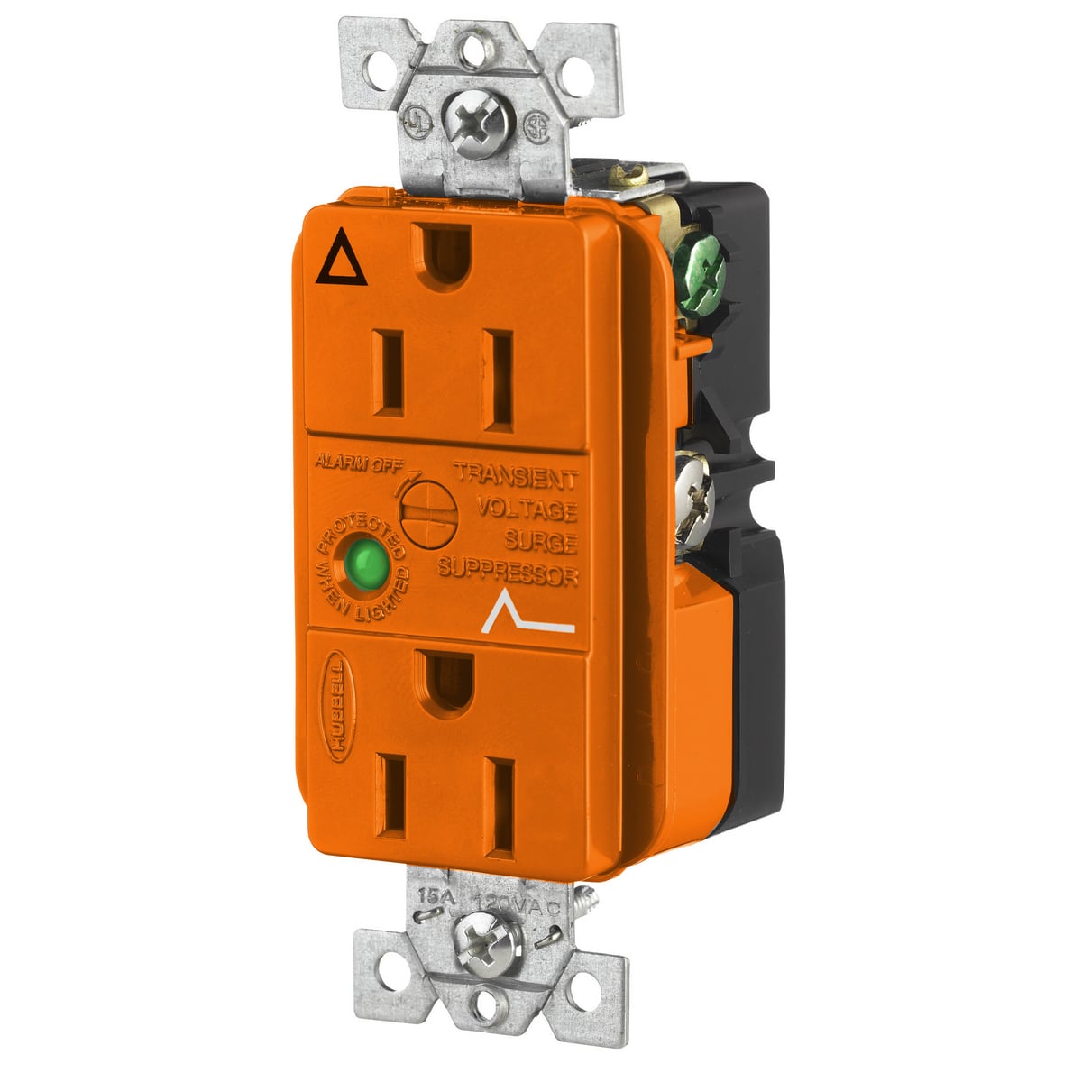 IG5262OSA Isolated Ground Standard Duplex Receptacle With Light and Alarm, 125 V AC, 15 A, 60 Hz, 1 Phase