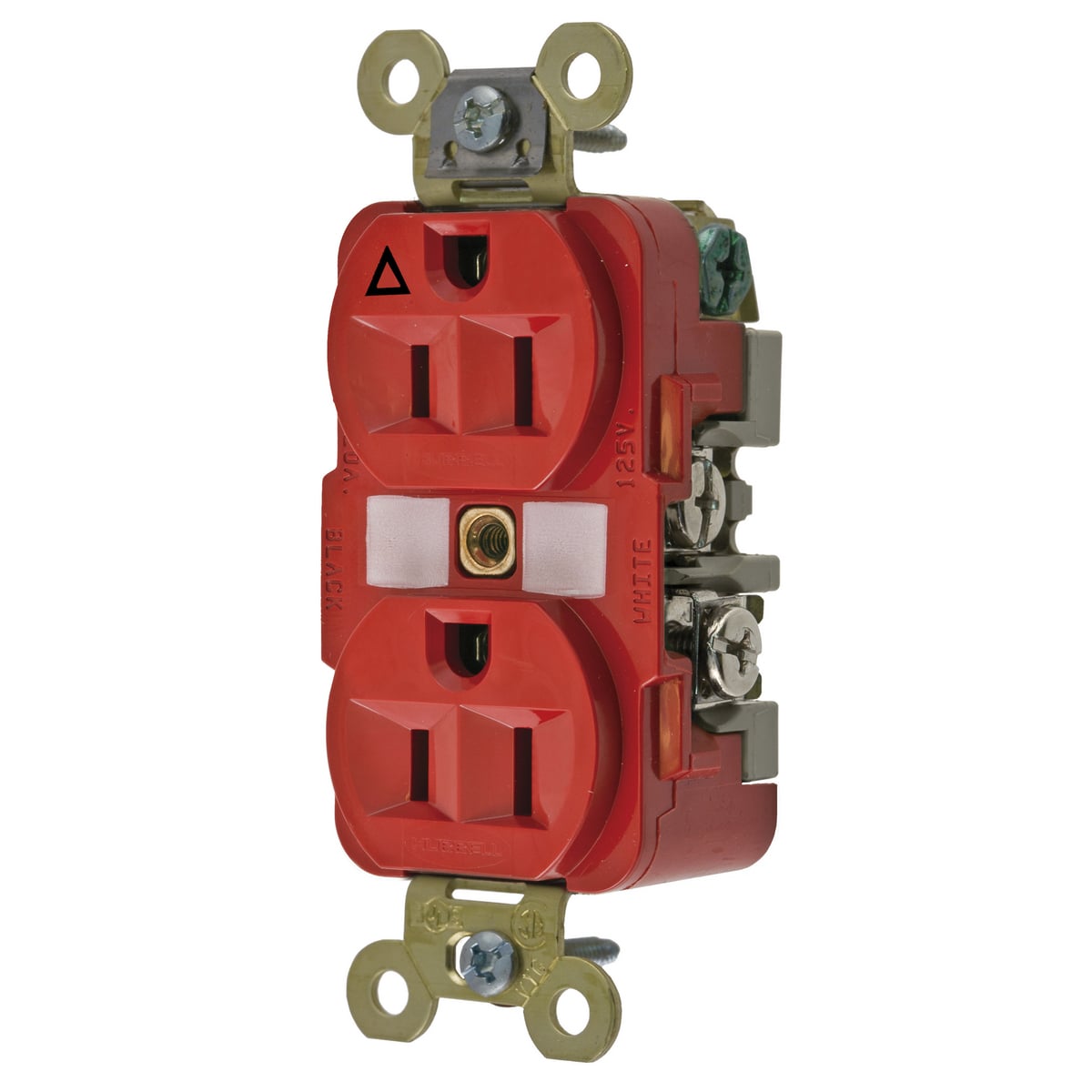 IG5262R 1-Phase Extra Heavy Duty Duplex Isolated Ground Standard Traditional Screw Mount Straight Blade Receptacle, 125 V AC, 15 A, 2 Poles, 3 Wires, Red