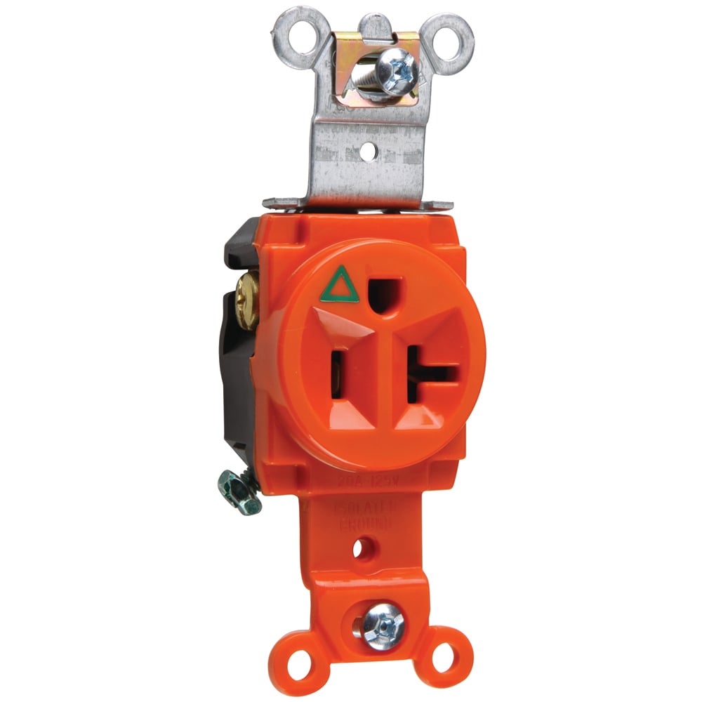IG5361 Isolated Ground Heavy Duty Spec Grade Single Receptacle, Back and Side Wire, 20 Amp, 125V, Orange