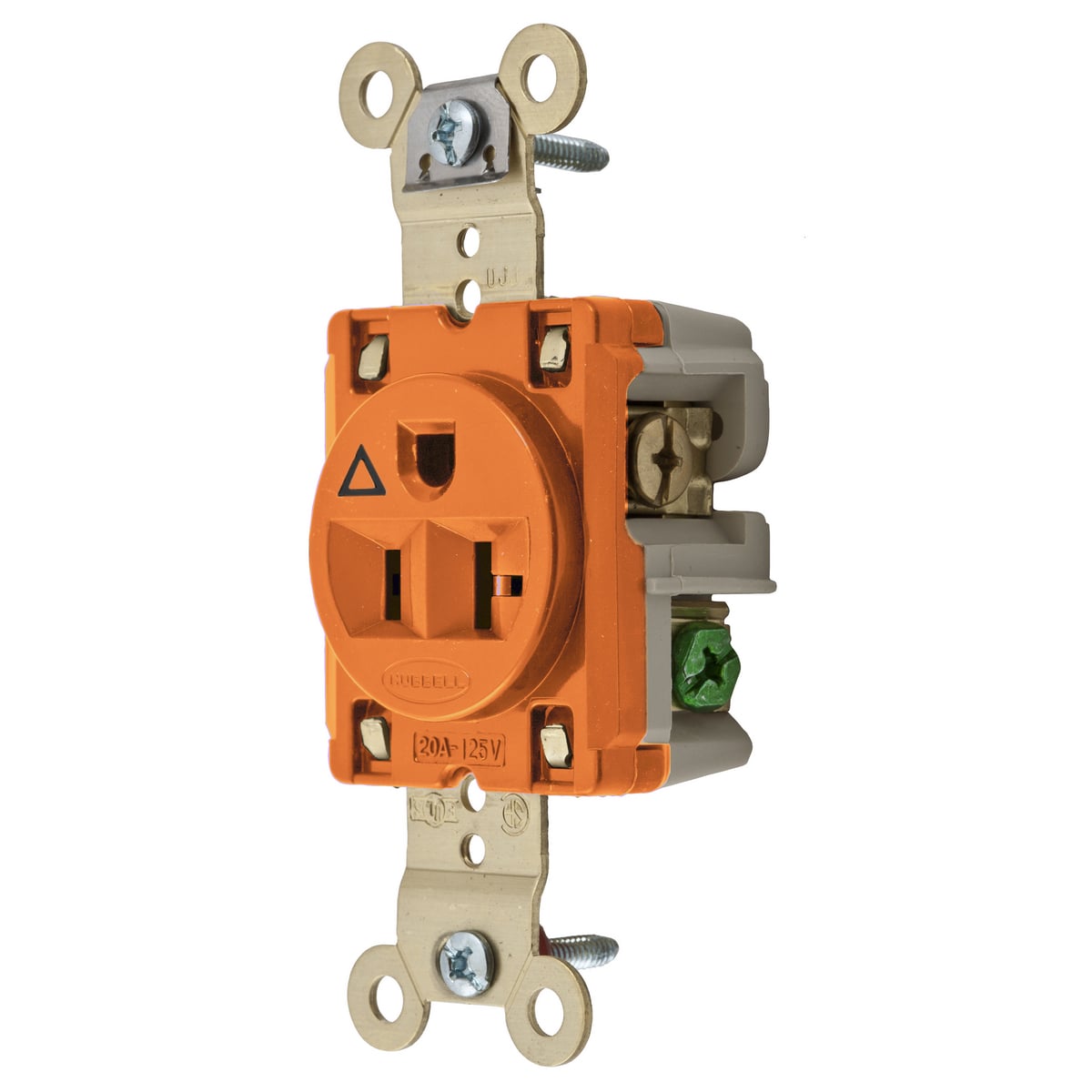 IG5361 1-Phase Extra Heavy Duty Isolated Ground Single Standard Screw Mount Straight Blade Receptacle, 125 V AC, 20 A, 2 Poles, 3 Wires, Orange