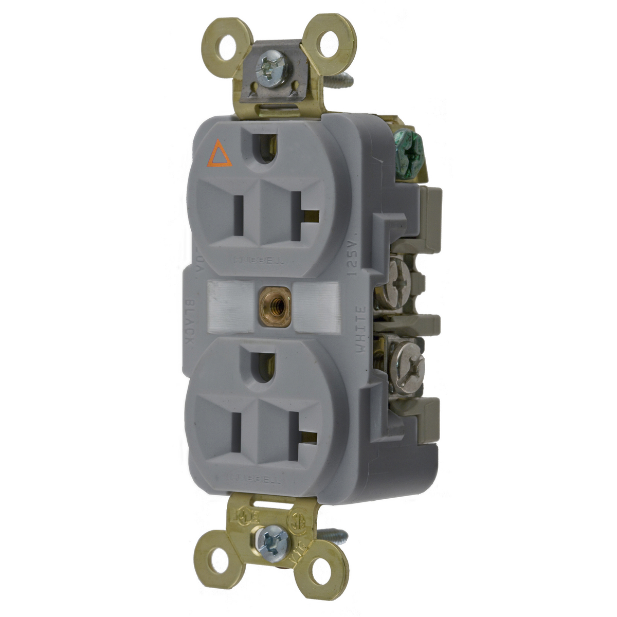 IG5362GY 1-Phase Duplex Extra Heavy Duty Isolated Ground Standard Traditional Screw Mount Straight Blade Receptacle, 125 V AC, 20 A, 2 Poles, 3 Wires, Gray