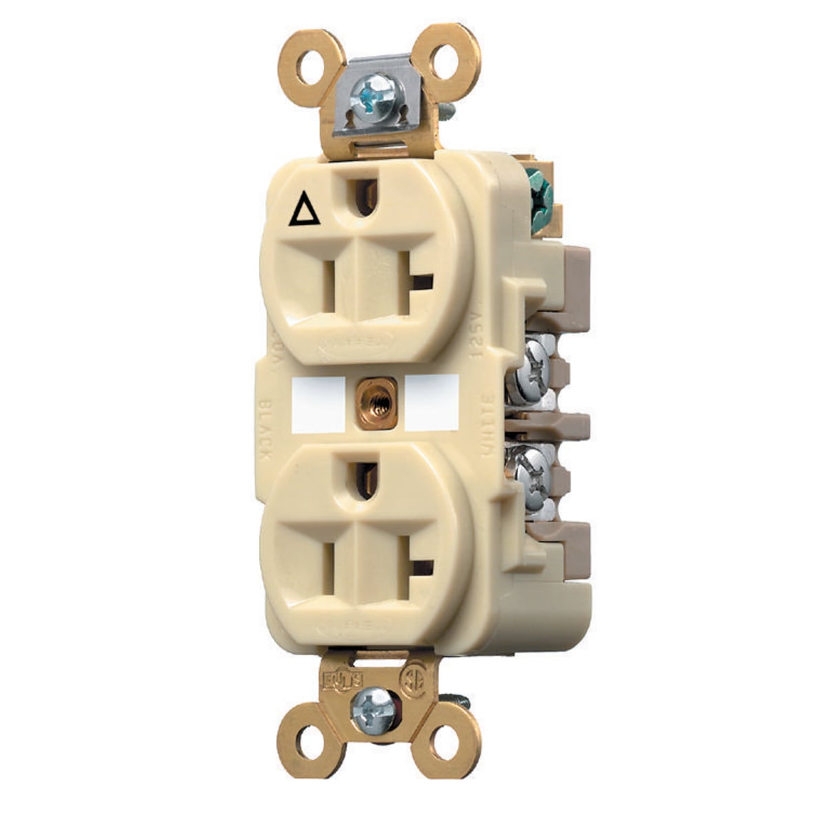 IG5362I 1-Phase Extra Heavy Duty Duplex Isolated Ground Standard Traditional Screw Mount Straight Blade Receptacle, 125 V AC, 20 A, 2 Poles, 3 Wires, Ivory