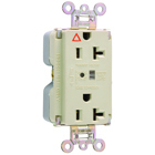 Isolated Ground Surge Protective Duplex Receptacle offers increased transient protection, reliability and protection notification (Audible Alarm with LED Indicator). Back and, Side Wire, 20amp 125volt, Ivory.