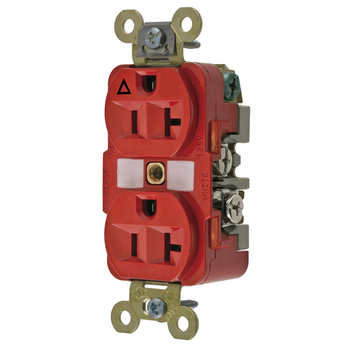 IG5362R 1-Phase Extra Heavy Duty Duplex Isolated Ground Standard Traditional Screw Mount Straight Blade Receptacle, 125 V AC, 20 A, 2 Poles, 3 Wires, Red