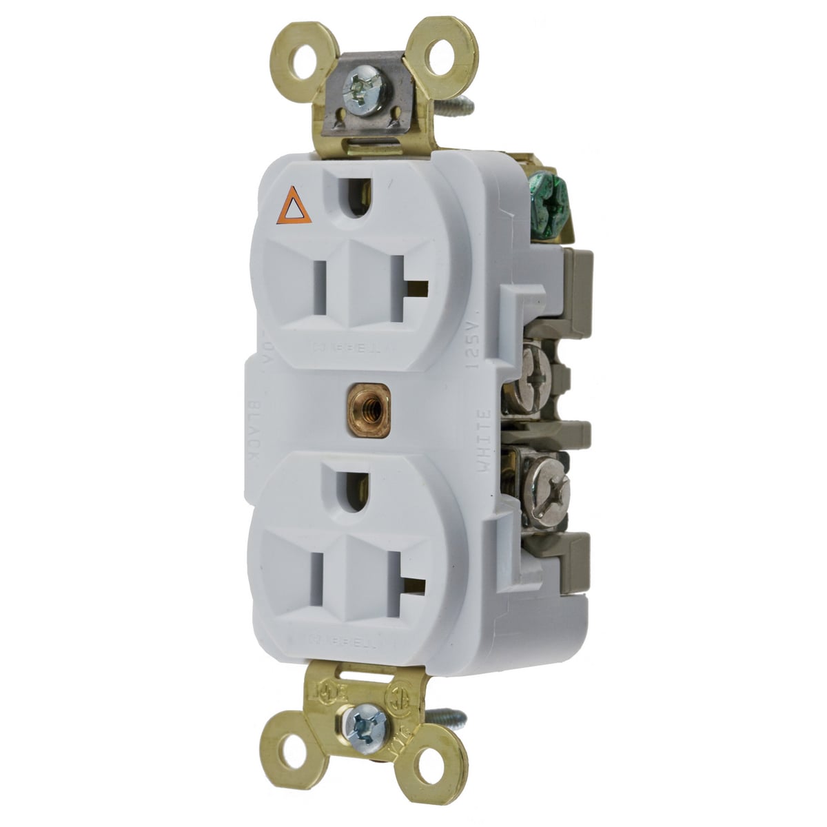 IG5362W 1-Phase Extra Heavy Duty Duplex Isolated Ground Standard Traditional Screw Mount Straight Blade Receptacle, 125 V AC, 20 A, 2 Poles, 3 Wires, White