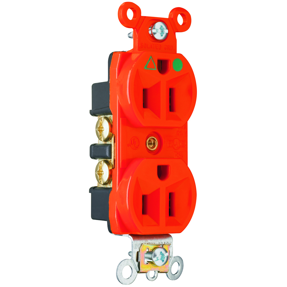 IG8200 Isolated Ground Heavy Duty Receptacle, Back and Side Wire, 15 Amp, 125V, Orange