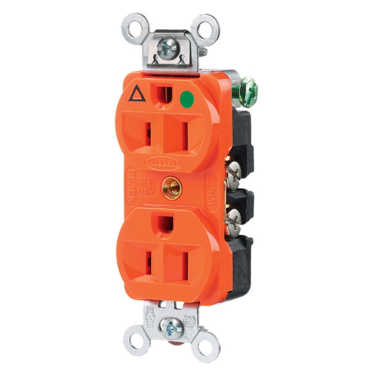 IG8200 1-Phase Extra Heavy Duty Duplex Isolated Ground Standard Traditional Screw Mount Straight Blade Receptacle, 125 V AC, 15 A, 2 Poles, 3 Wires, Orange
