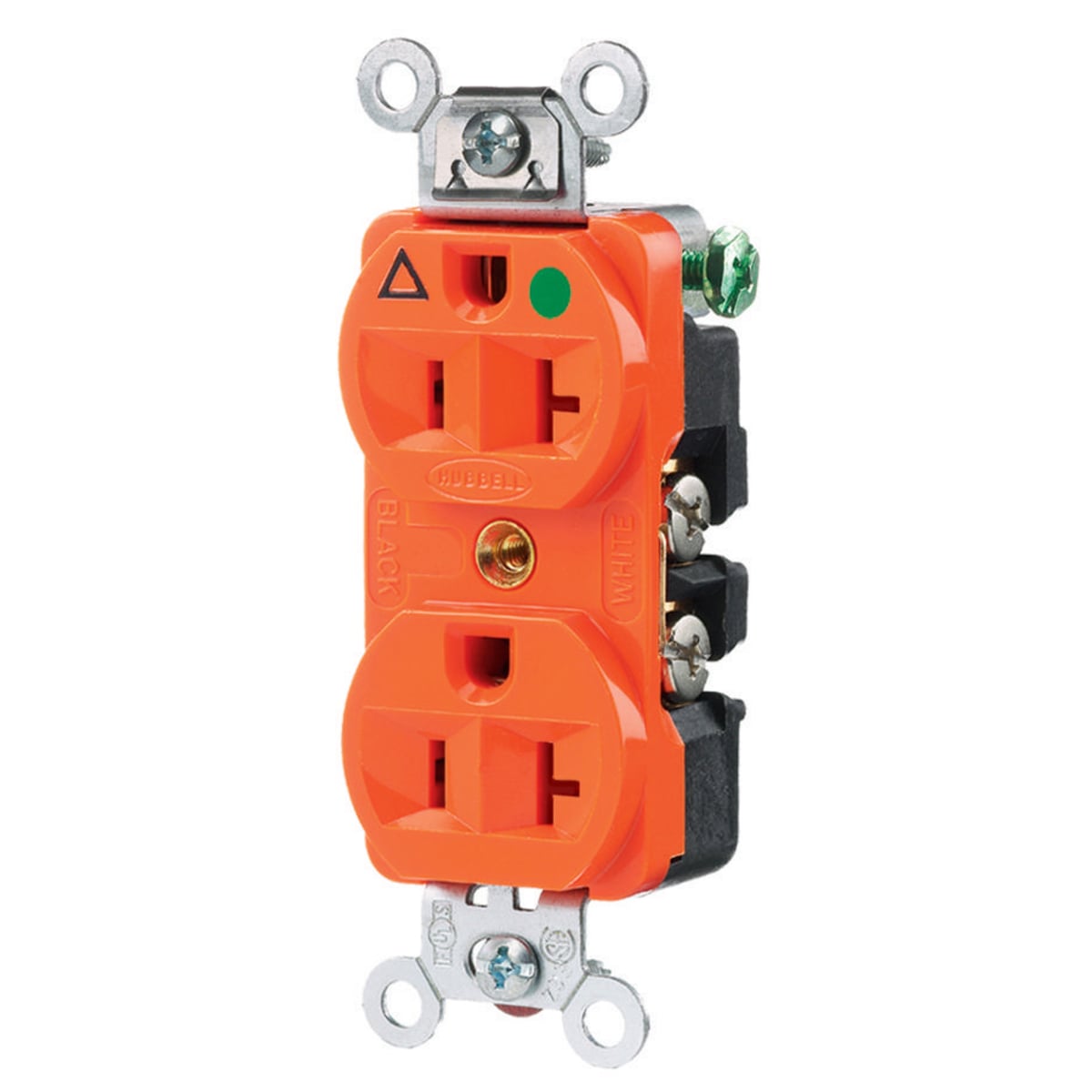 IG8300 1-Phase Duplex Extra Heavy Duty Isolated Ground Standard Traditional Screw Mount Straight Blade Receptacle, 125 V AC, 20 A, 2 Poles, 3 Wires, Orange