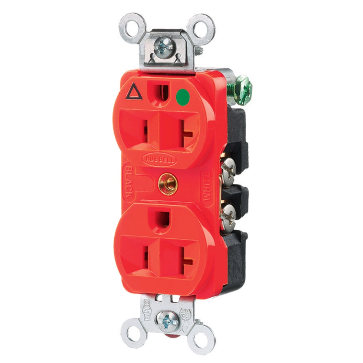 IG8300R 1-Phase Extra Heavy Duty Duplex Isolated Ground Standard Traditional Screw Mount Straight Blade Receptacle, 125 V AC, 20 A, 2 Poles, 3 Wires, Red